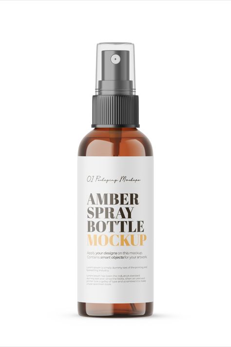 Amber Spray Bottle - PSD Mockup. High-quality 3D Render: PSD file; smart objects; organized and named layers; editable colors; separate shadow layer. Dimensions: 4000x5000px / 300dpi #mockup #psdmockup #packagedesign #Amber #spraybottle #cosmetic #template #editable #3d Cosmetic Bottle Mockup, Amber Spray Bottle, Cosmetics Mockup, Cosmetic Bottles, Bottle Mockup, 3d Render, Mockup Psd, Spray Bottle, Packaging Design