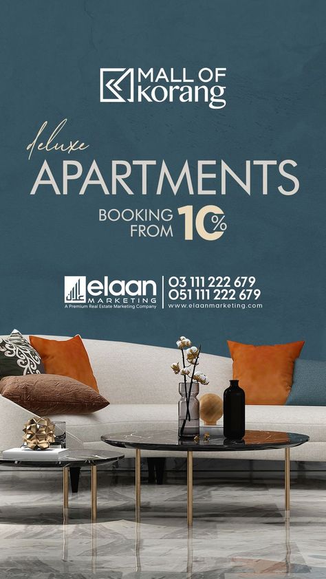 Mall Of Korang represents comfort and luxury with its 1 and 2-bedroom apartments with top-tier amenities in the center of Korang Town. Booking from 10% only For more details, Contact: 03111222679 | 051111222679 . . . . . #ElaanMarketing #ElaanMarketingGulbergGreens #ElaanMarketingIslamabad #ElaanMarketingTwinCities Advertising Ideas Marketing, Real Estate Marketing Design, Real Estate Ads, Social Design, Social Media Advertising Design, Illustration Art Design, Social Media Design Graphics, Ads Creative, Hotel Design