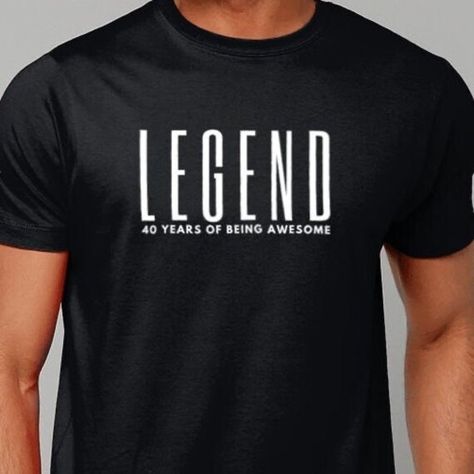 The 2023 version of our popular 40th Birthday T shirt Gift for men. When its his 40th Birthday, give him a tshirt that lets everyone else know, he is The Legend, 40 years of being awesome, 40th Birthday tshirt,  40th Birthday Gift for man, 40th Birthday Shirt, The legend tshirt, Gift for men, 40th birthday gifts. We use water based eco-friendly inks that are vegan friendly and not tested on animals. Our paper postal mailing bags are manufactured from responsible, sustainable sources to comply wi 40th Birthday Shirt For Men, Mans 40th Birthday Ideas, 40th Birthday T Shirts For Men, 40 Tshirt 40th Birthday, Male 40th Birthday Party Ideas Men, 40th Birthday Tshirt Men, 40 Birthday Tshirts, Men’s 40th Birthday Gift Ideas, Men’s 40th Birthday