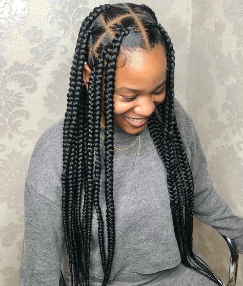 Large Black Box Braids Super Jumbo Box Braids, Large Knotless Braids In A Bun, Box Braids Hairstyles For Black Kids, Large Knotless Twist Braids, Giant Box Braids, Box Braids Hairstyles Large, Large Knotless Box Braids Hairstyles, Extra Large Box Braids, Hairstyles For Long Box Braids