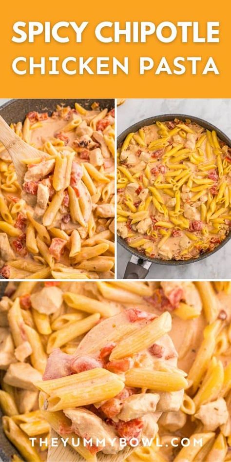 Treat yourself to a Cheesecake Factory-style creamy chipotle chicken pasta. Creamy Chipotle Chicken, Sour Cream Pasta, Spicy Chipotle Chicken, Chipotle Cream Sauce, Chipotle Chicken Pasta, Chipotle Pasta, Southwest Recipes, Chicken Fajita Pasta, Crockpot Pasta