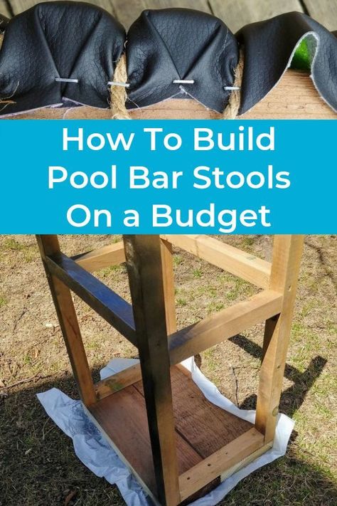 I built some stools with scrap wood but they needed some TLC. Instead of paying someone to upholster them, I went and diy-ed a gorgeous bar stool. diy | diy bar stools | furniture build | build it yourself | diy chairs | chair transformations | upcycles | chairs | pool side | bar stools | sponsored Diy Pool Stool, Outdoor Bar Stools Diy, Diy Pool Bar, Bar Stool Diy, Diy Chairs, Stool Diy, Backyard Sandbox, Backyard Play Spaces, Pool Side Bar