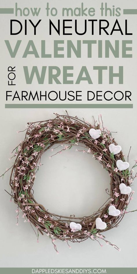 This easy neutral farmhouse style Valentine wreath uses a grapevine wreath form and felt hearts for a unique look with a touch of pink! Click the post and see how it can easily transition into spring! Grapevine Wreath Ideas Diy, Valentines Wreath Ideas, Bday Crafts, Farmhouse Valentines Day Decor, Grapevine Wreath Ideas, Valentine's Tree, Valentine Wreath Diy, Valentine Wreaths, Neutral Farmhouse