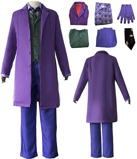 PRICES MAY VARY. Joker Costume Package Included: Joker Coat+Shirt+Vest+Gloves+Tie+Pants, Joker outfts total 6 pieces Trustworthy Fabric: Joker suit is made of cotton and polyester which is soft and breathable, joker cosplay costume satin and broadcloth fabrics give you a comfortable experience Features: Joker costume coat lined with red satin, hexagonal shirt comes with a vest, pinstripe pants with elastic waistband design fits most people Size Infor: Our size is standard US size, joker costume Joker Suit Costumes, Diy Joker Costume Male, Joker Costume Men, The Joker Halloween Costume, Diy Joker Costume, Joker Suit, Christmas Masquerade