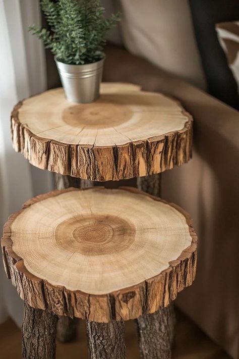 "Elevate your space with the rugged beauty of a DIY Wood Slice Side Table! 🪵🛠️ A great way to incorporate organic materials into your home. 🌿✨ #DIYDecor #WoodSliceCrafts #RusticLiving" Diy Coffee Tables, Funky Painted Furniture Diy, Wood Slice Crafts, Painted Furniture Diy, Diy Patio Furniture Cheap, Diy Coffee Table, Funky Painted Furniture, Diy Coffee, Rustic Living