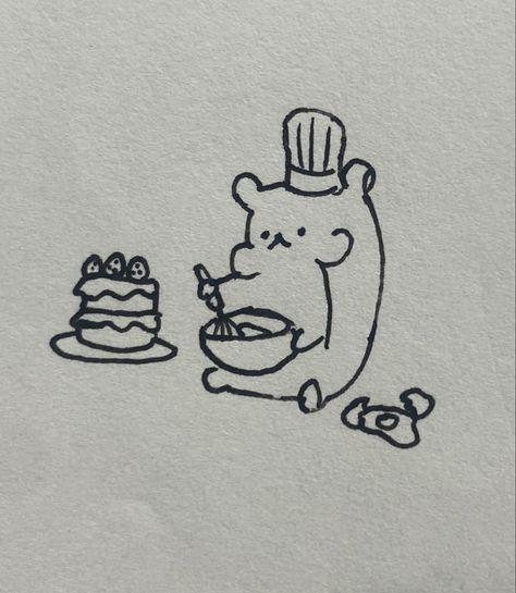 Baking 🍰 Bear Baking Drawing, Cat Cooking Drawing, Baking Doodles, Food Drawing Easy, Paper Doodles, Baking Drawing, Class Doodles, Color Categories, Small Sketches