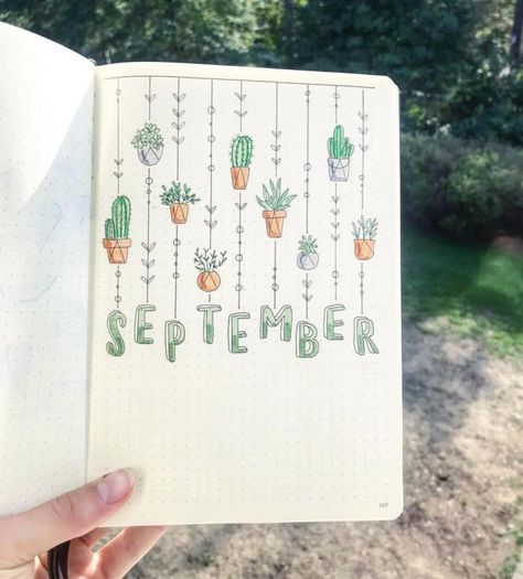 Notesbog Design, Journal D'inspiration, September Bullet Journal, Bullet Journal September, Bullet Journal Month, Plant Doodle, Monthly Layout, Bullet Journal 2020, Journal Weekly