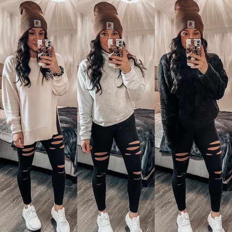 Zoo Day Outfit Fall, Casual Winter Outfits For Women 20s, Comfy Concert Outfit Winter, Winter Comfy Cute Outfits, Cute Ripped Jeans Outfit Winter, Texas In January Outfits, Cute Winter Outfits With Boots, Cute Winter Outfits With Beanies, Black Ripped Jeans Outfit Winter