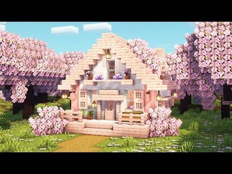 Cherry Blossom Hut Minecraft, Cherry Blossom House Minecraft, Blossom House, Starter House, House Tutorial, Minecraft Buildings, Starter Home, Pink Houses, Like And Subscribe