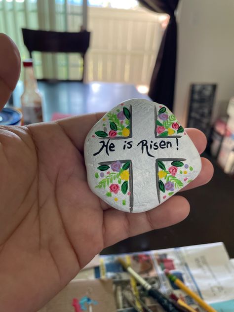 Kindness rock ready for easter 2021 Painting Rocks Ideas Christian, He Is Risen Painted Rocks, Rocks In Easter Basket, Faith Based Painted Rocks, Uplifting Painted Rocks, Easter 2021, He Is Risen, Kindness Rocks, Crafting Ideas