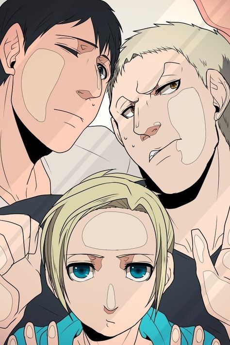 Trio Pressed Against Glass Drawing, Anime Screensaver, Reiner Bertholdt, Anime Behind Glass, Bertholdt Hoover, Annie Leonhardt, Reiner Braun, Connie Springer, Annie Leonhart