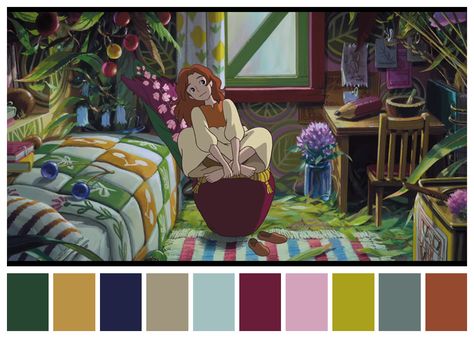 Arietty's Room, Studio Ghibli Secret World Of Arrietty, Arrietty Movie Poster, Cinema Palettes, Movie Palette, The Secret World Of Arrietty, The Secret World Of Arrietty Landscape, Studio Ghibli Scenes Arrietty, Colour Studies