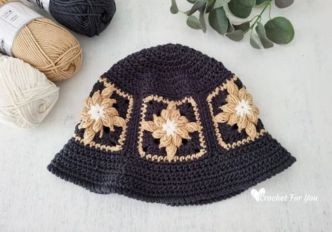 40+ Free Crochet Bucket Hat Patterns - Dabbles & Babbles Bobble Granny Square, Crochet Bucket Hat Granny Square, Free Crochet Bucket Hat, Crochet Crab, Granny Square Bucket Hat, Bucket Hat Pattern, Crochet Coasters Free Pattern, Crochet Baby Hat Patterns, Baby Hat Patterns