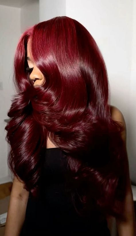 Burgundy Ombré Hair, Fall Colors Wigs, Wig Hair Colors For Black Women, Cute Weave Hairstyles For Black Women, Deep Red Wig, Ombré Red Hair, Wig Colors Black Women, Burgundy Hair Styles, Fall Hair Colors For Black Women