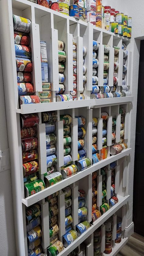 Canned Good Storage, Food Storage Rooms, Diy Pantry Organization, House Pantry, Furniture Kitchen Island, Diy Storage Shelves, Organized Pantry, Canned Food Storage, Pantry Remodel