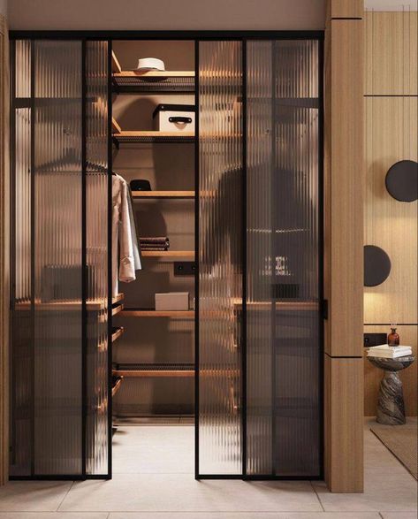 Glass Door Walk In Closet, Glass Wardrobe Design Bedroom, Bathroom Lighting Ideas, Glass Wardrobe, Glass Closet Doors, Glass Closet, Walking Closet, Dream Closet Design, Closet Design Layout