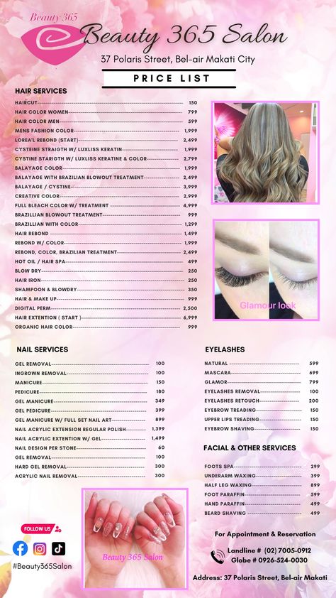 Salon Decor Studio, Hair Salon Price List, Hair Salon Prices, Beauty Salon Price List, Beauty Salon Marketing, Makeup Logo Design, Beauty Salon Posters, Salon Price List, Spa Prices