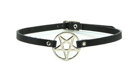 Silver Inverted Pentagram Black Leather Choker Necklace 1/2" wide Inverted Pentagram, Emo Clothing, Black Leather Choker, Gothic Bracelet, Alchemy Gothic, Leather Choker Necklace, Silver Rings With Stones, Gothic Clothes, Pearl Jewelry Necklace