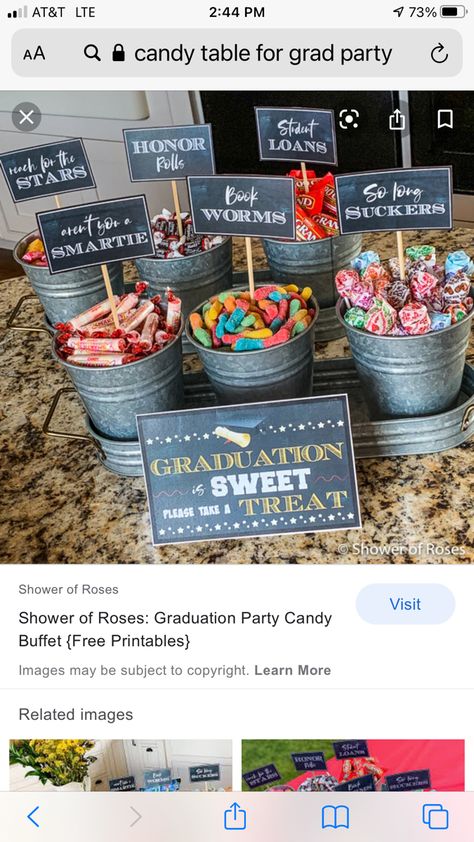 Candy Buffet Graduation Party, Graduation Snacks, Graduation Party Checklist, Graduation Party Desserts, Graduation Treats, Graduation Candy Bar, High School Graduation Party Decorations, Graduation Desserts, Outdoor Graduation Parties