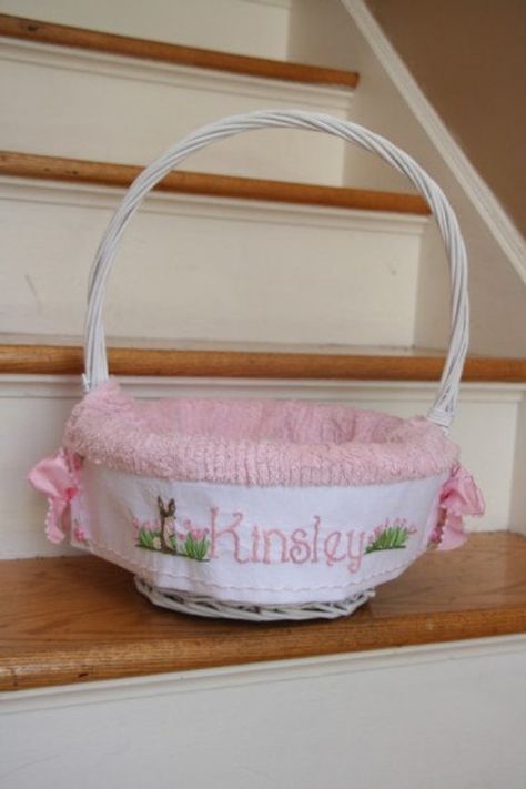 PLEASE NOTE: I am currently taking CUSTOM personalized EASTER liner and basket-MEDIUM 10-12 inch diameter. I am taking orders for Easter of 2020. I would love to create an heirloom basket for your child! I promise it will be worth the wait! Please inquire as to the current wait if you would like one sooner. I will do my best to accommodate as many customers as possible! This pricing includes your choice of available inner and outer fabric, trim, French knitted upper border, first name done in th Embroidered Easter Basket, Easter Basket Liner, Custom Easter Baskets, Custom Puppets, Custom Easter, Hand Embroidered Flowers, Etsy Seo, Small Basket, Spring Fever