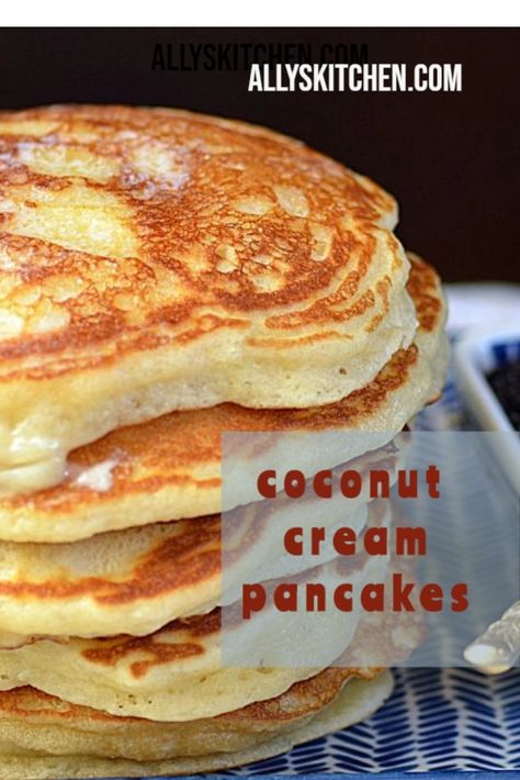 Coconut cream pancakes are the perfect weekend or special occasion treat. Loaded with healthy coconut oil, milk and shredded coconut, this is a homerun! #easypancake #pancakerecipe Recipes With Coconut Cream Dinner, Coconut Cream Pancakes, Break Fast Morning Breakfast Healthy Recipes, Coconut Cream Recipes Canned, Coconut Milk Pancakes, Cream Pancakes, Coconut Pancakes, Halloween Breakfast, What's For Breakfast