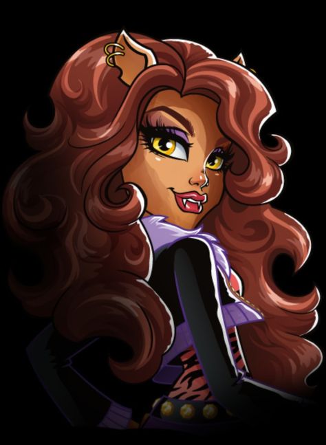 Monster High: Clawdeen Wolf! Clawdeen Wolf is the daughter of a Werewolf. Confident and fierce, she is considered the school's resident fashionista, and dreams of becoming a fashion designer. Her pet is a cat named Crescent. Clawdeen Wolf, Cartoon Girl, Cartoon Character, Monster High, Red, Art