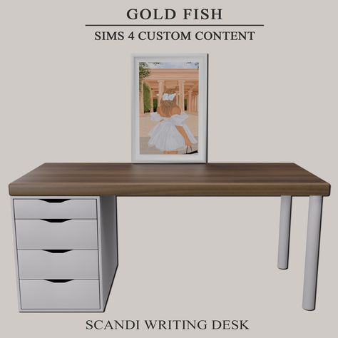 GoldFish Scandi Writing Desk & Painting Cozy Morning 👜 Download link in bio 🆓#sims #sim #sims4 #sims4cc #simscustomcontent #sims4interior #simstagram #thesims #thesims4cc#sims #sims4 #simscreation #thesims4 #simscustomcontent #simscc Sims 4 Cc Study Clutter, Sims Desk Cc, Ts4 Desk Cc, Sims 4 Corner Desk, Sims 4 Computer Desk Cc, Cc For Sims 4, Desk Painting, Kerbal Space Program, App Home