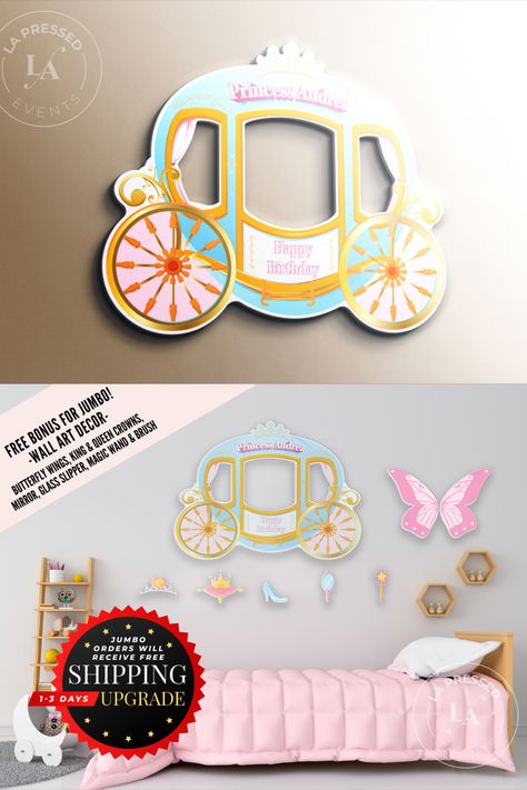 This Modern Carriage Photo Booth Frame is the perfect decoration to make a statement for your Little Fairytale lovers Birthday party! Princess Props, Fairytale Lover, Princess Carriage, Photo Booth Frame, Wall Accessories, Glass Slipper, Yard Sign, Magic Wand, Yard Signs