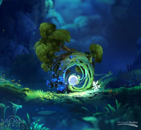 Camp Concept Art, Ark Building Ideas, Landscape Drawing Tutorial, Ori And The Blind Forest, Landscape Concept, Fantasy Forest, Fantasy Setting, Environment Art, Matte Painting