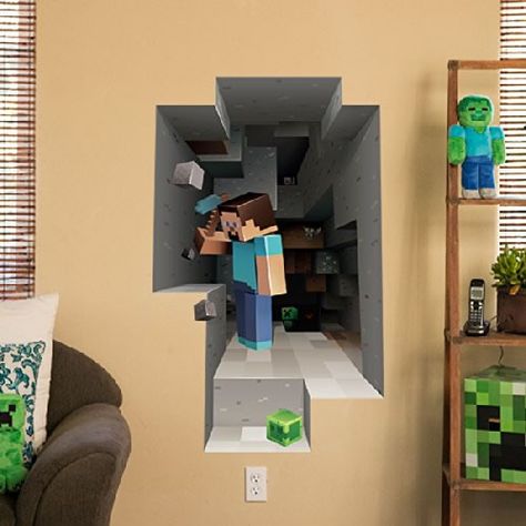 Minecraft 3D Wall Art Creates A Portal To Mine More Gold -  #3d #decor #minecraft Skateboard Bedroom, Minecraft Wall, 3d Wall Decals, Wall Murals Diy, Diy Mural, Wall Clings, Video Game Decor, Kids Room Murals, Big Room