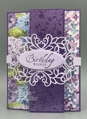 Robbie Susan's Cards and Crafts: Mother's Day Card Classes Stampin Up Hydrangea Hill Mercury Glass Acetate, Purple Cards Handmade, Stampin Up Mothers Day Cards Ideas, Mother’s Day Cards, Hydrangea Cards, Lavender Stamp, Painted Lavender, Tri Fold Cards, Purple Cards