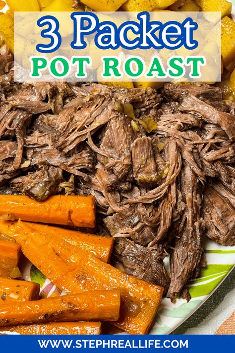 Three Packet Pot Roast is a roast using 3 different seasoning packets, slow cooked to make the juiciest, most flavorful meal. 3 Packet Pot Roast, Packet Pot Roast, Crocktober Recipes, Pot Roast Crock Pot Recipes Easy, Roast Crock Pot, Crock Pot Chuck Roast, Roast Beef Crock Pot Recipes, Beef Roast Crock Pot, Crockpot Dump Recipes