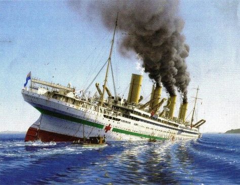 Britannic sinking Hmhs Britannic, Titanic History, Titanic Ship, Cunard Line, Abandoned Ships, The Great, Ghost Ship, Rms Titanic, Shipwreck