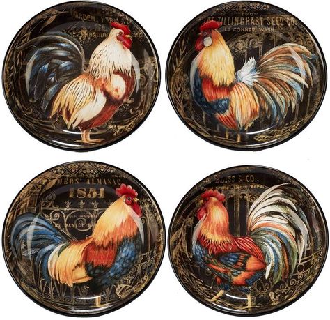 Certified International Gilded Rooster 4-piece Soup / Pasta Bowl Set Stylish Farmhouse, Rooster Kitchen Decor, Bowls Ceramic, Soup Pasta, Rooster Kitchen, Beautiful Chickens, Pasta Bowl Set, Pasta Bowl, Ceramic Dinnerware