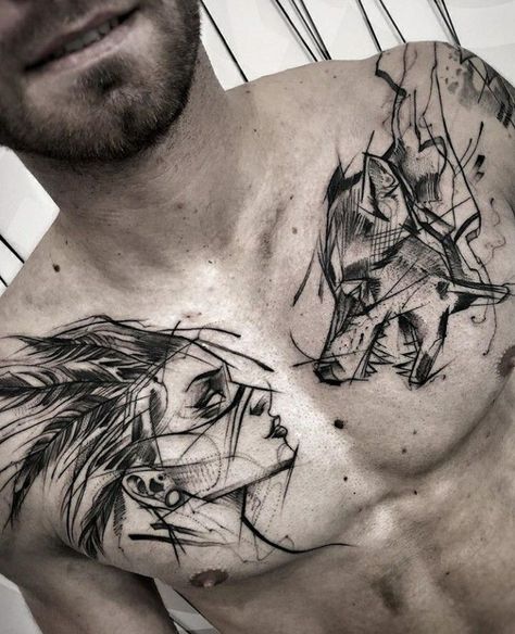 Chest Tattoo Wolf, Bleach Tattoo, Sketch Tattoos, Graphic Sketch, Wolf Tattoo Sleeve, Wrist Tattoos For Guys, Tattoo Inspiration Men, Pieces Tattoo, Nordic Tattoo