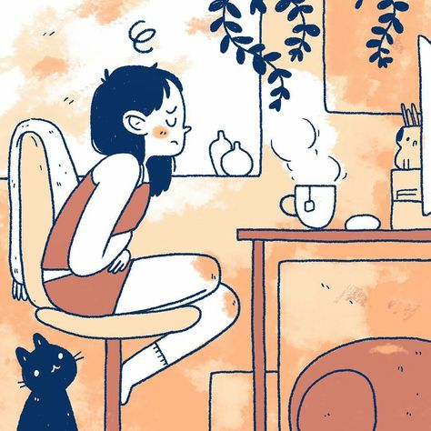 Cat Comics, Japon Illustration, 캐릭터 드로잉, Arte Inspo, Studio Logo, Art And Illustration, Cat Owners, Cartoon Art Styles, Cute Illustration