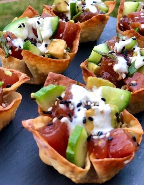 Ahi Poke Appetizer, Ahi Tuna Stacks, Ahi Tuna Poke Appetizers, Tuna Hors D’oeuvres, Seared Ahi Tuna Appetizer, Tuna Poke Appetizer, Tuna Steak Appetizer Recipes, Ahi Tuna Wonton Appetizers, Ahi Tuna Recipe Poke