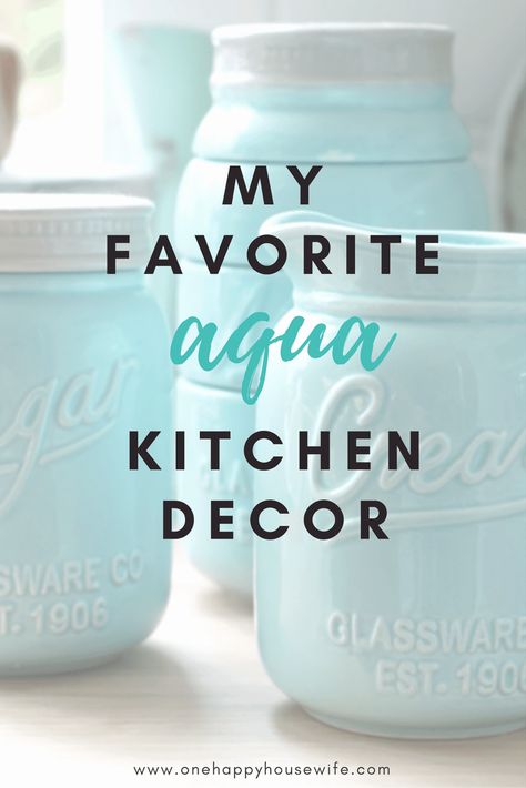 A Little Aqua Kitchen Inspiration via @onehappyhousewife Aqua Kitchen Decor, Tiffany Blue Kitchen, Florida Home Decorating, Aqua Living Room, Decor Appliances, Teal Kitchen Decor, Aqua Kitchen, Aqua Decor, Coastal Kitchen Decor