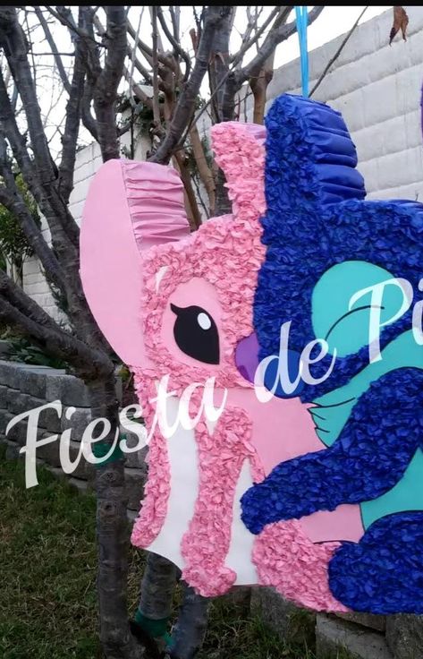 Stitch And Angel Pinata, Angel From Stitch, Stitch Pinata, Pikachu Pinata, Hello Kitty Pinata, Stitch Bday, Reveal Nails, Lilo And Stitch Cake, Stitch Party