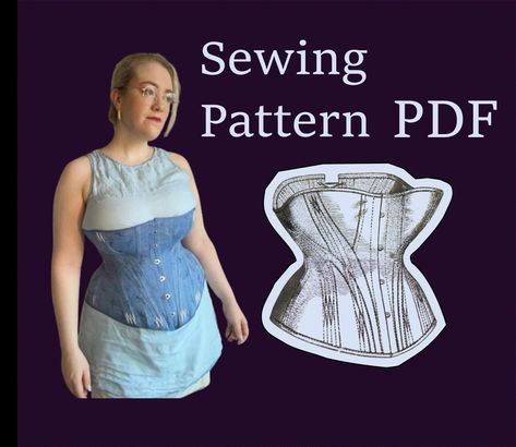 This is a printable, digital PDF pattern--NOT the real garment This listing is for a multi-size pdf corset pattern. Each size is on its own PDF, but all sizes are included in the .zip file in both A0 and tiled A4 size paper. The original pattern was published in 1871 in the women's magazine "Harper's Bazar". It's a very comfortable, everyday corset, made to give bust support and heavy skirt support.  Great as a bra replacement! Sewing instructions, size chart, and fitting are also included along with the sewing patterns. Video tutorial is here! Visit the link:   https://youtu.be/5ViGGkFS5Ns Seam allowance is 3/4" all around, and 1" at the center back and center front edges.  seamlines are marked so you can trim them off or add your own as needed. Size chart shown in images, but there is al Basic Corset Pattern, Corset Pattern Tutorial, Corset Plus Size, Bra Sewing Pattern, Corset Sewing Pattern, Bra Sewing, Corset Pattern, Plus Size Corset, Sewing Instructions