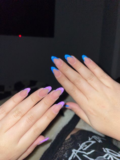 Blue And Purple French Tip Nails, Purple French, Purple Flash, Blue French Tips, Purple Prom, Blue French, Tip Nails, Unique Acrylic Nails, Prom Nails