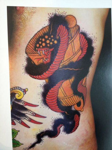 Grime tattoo smoke serpent snake Thom Devita, Grime Tattoo, Jeff Gogue, Belle Tattoo, Tattoo Master, Snake Tattoo, Body Modifications, Japanese Tattoo, Color Tattoo