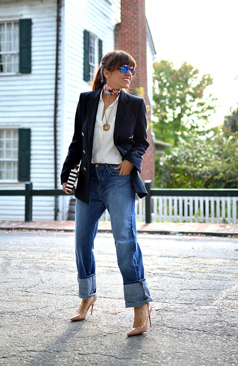 How To Spice Up a Blazer and Jeans Combo | MY SMALL WARDROBE Bright Blue Blazer Outfits For Women, Turn Up Jeans Outfit, Jeans And Blazers Women, How To Style A Blazer With Jeans, Blue Scarf Outfit, Blazer With Sneakers, Blue Blazer Outfits For Women, Suit Jacket With Jeans, Dark Blue Jeans Outfit