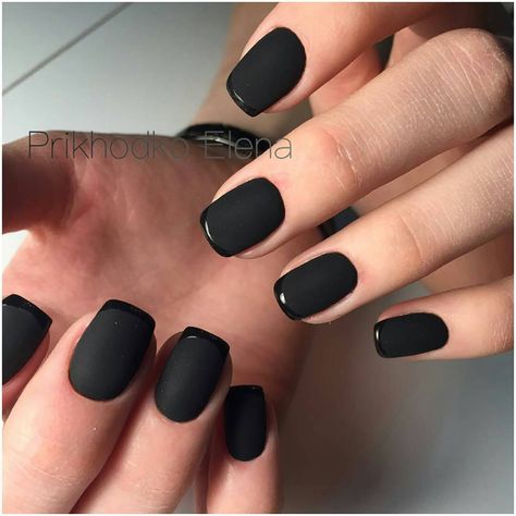 Matte Black Squoval Nails, Black Nail Ideas Short, Matte Black Nail Ideas, Black Manicure Short, Nail Ideas Short, Black Nail Ideas, Witchy Nails, Matte Black Nails, Short Gel Nails