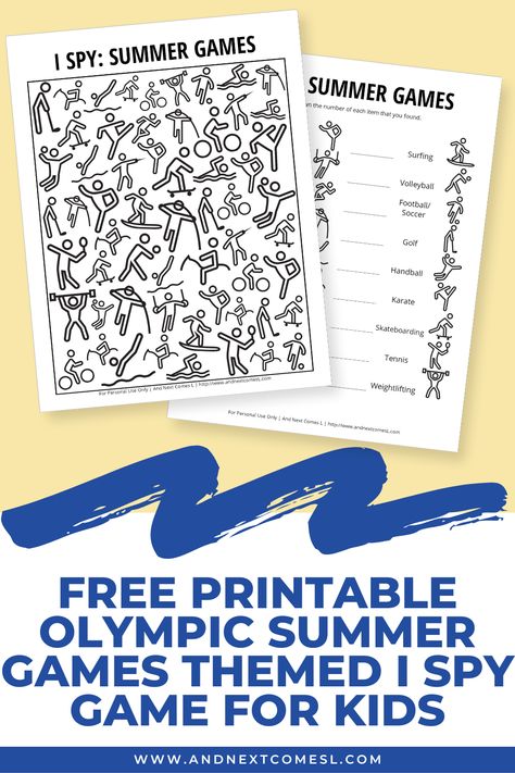 Here's a free printable I spy game for kids that's perfect for the Olympic summer games! Your kids will love learning some of the different sports with this fun Olympic activity for kids. Olympic Printables Free, Torch Craft, Olympic Torch Craft, Olympic Printables, Olympic Themed Activities, Summer Olympics Activities, Olympic Activities, Preschool Olympics, Spy Games For Kids