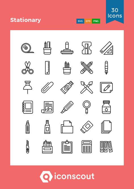 Stationary  Icon Pack - 30 Line Icons Stationary Logo Design, Stationary Logo, Stationary Brand, Vs Logo, Note Pad Design, Sticker Logo, Management Books, Sketch Notes, Easy Doodle Art