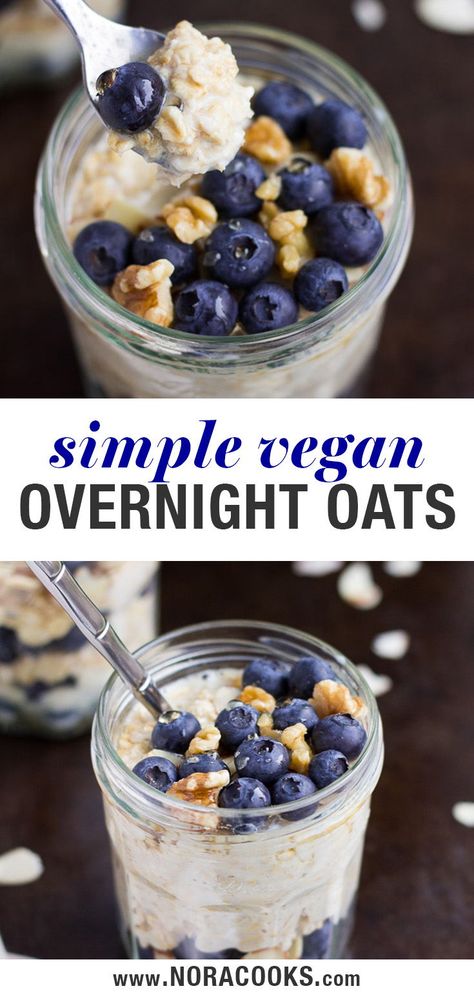 Overnight Oats Chocolate, Overnight Oats Healthy Clean Eating, Oats With Yogurt, Vanilla Overnight Oats, Nora Cooks, Overnight Oats With Yogurt, Vegan Plan, Oats Overnight, Blueberry Overnight Oats