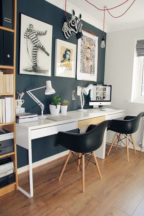 Inspiration: Gorgeous Home Offices by Rachel Bernhardt, Cooper Realty Black And White Home Office, Ikea Micke Desk, Ikea Micke, Home Office Inspiration, White Desk, White Office, Modern Home Office, Home Office Space, Home Desk