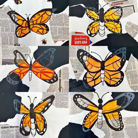 Butterfly Artwork For Kids, Butterfly Art Lesson, Butterfly Art Project, Artwork Butterfly, Monarch Butterflies Art, Class 2023, Hispanic Art, Butterfly Project, Butterfly Artwork