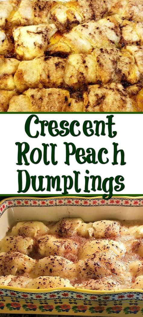 This Crescent Roll Peach Dumplings Recipe is sure to be a family hit and is so easy to make! With Sprite in the recipe to give it an extra sweet taste! #dumpings #peach #crescentrolls #easydessert Peach Dumplings With Crescent Rolls, Peach Crescent Rolls, Peach Dumplings, Recipes Shrimp, Dumplings Recipe, Cube Steak, Crescent Roll Recipes, Easy To Make Desserts, Crescent Roll Dough